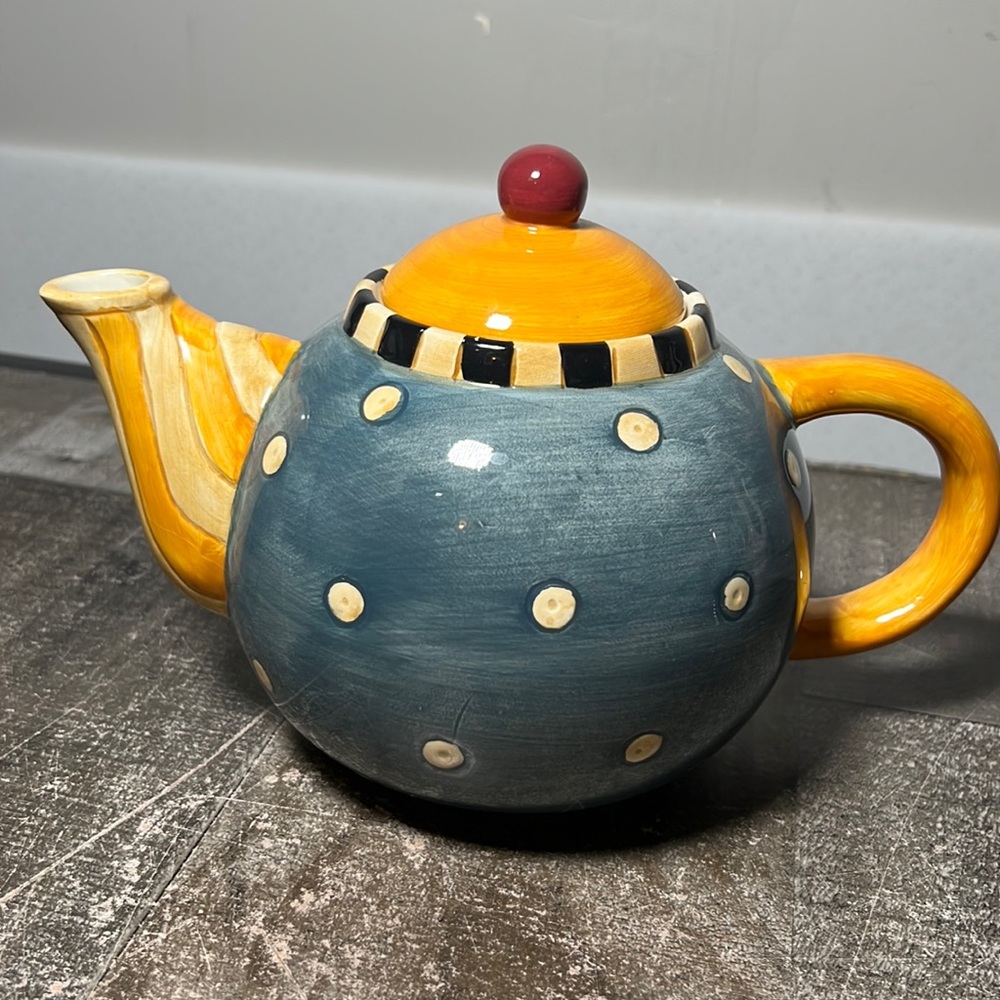 Vintage 1998 Sakura Debbie Mumm Teapot Polk-A-Dot Hand Painted